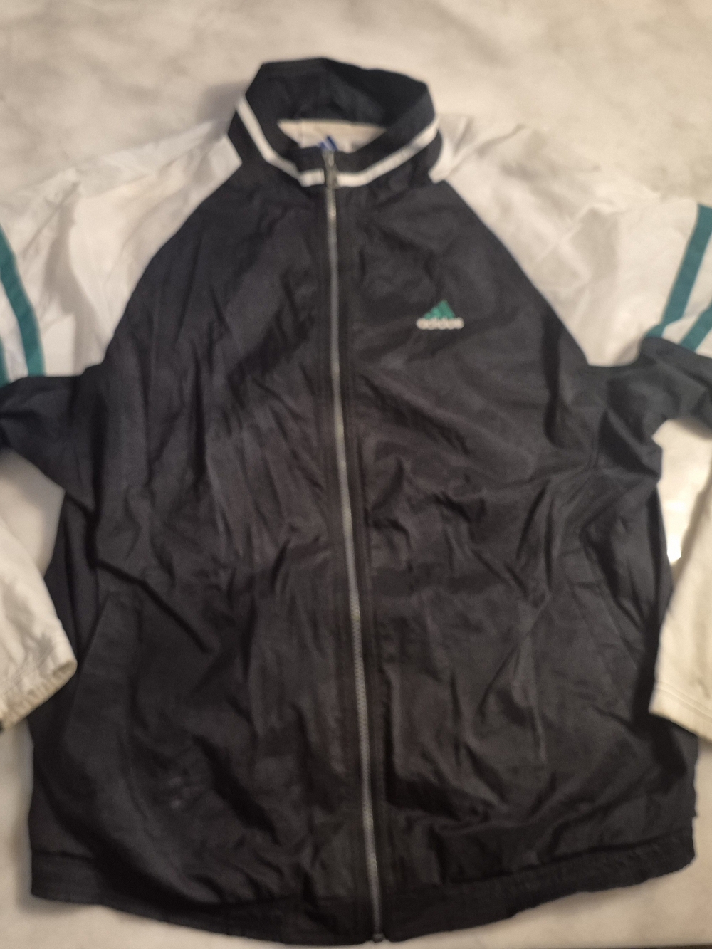 Adidas 90'S Black Jacket with White Sleeves and Teal Accents